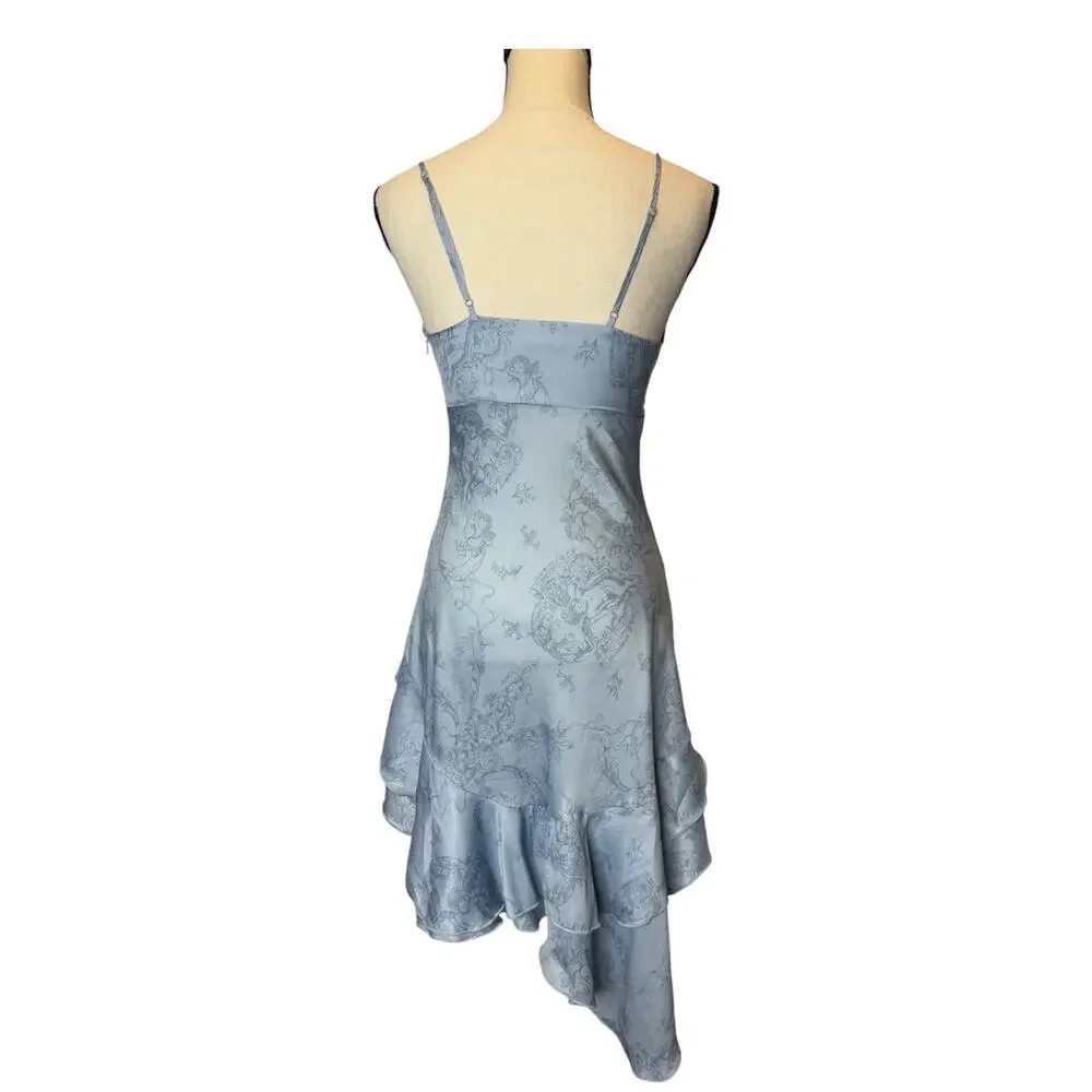 Urban Outfitters Kimchi Blue Asymmetric Ruffle Slip Dress Lace V Neck Blue S